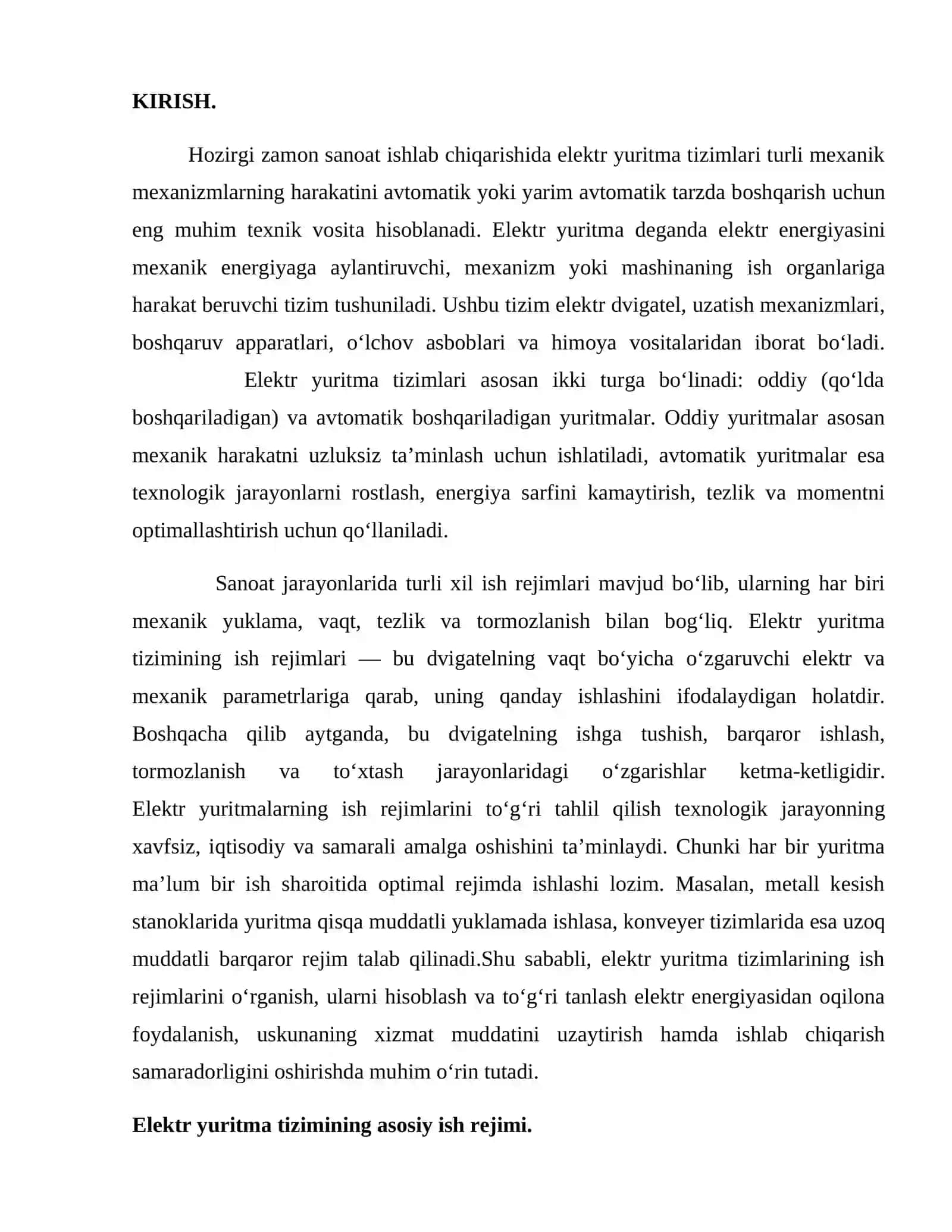 Elektr yuritma tizimlarining ish rejimlari 2