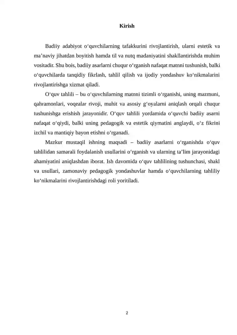 Badiiy asarlarni oʻrganishda oʻquv tahlilidan foydalanish 2