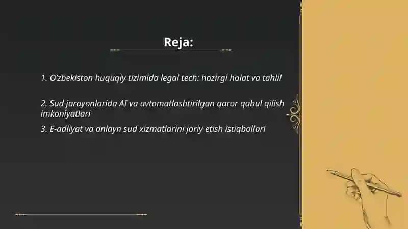 O’zbekiston huquqiy tizimida legal tech rivojlanishining istiqbollari 2
