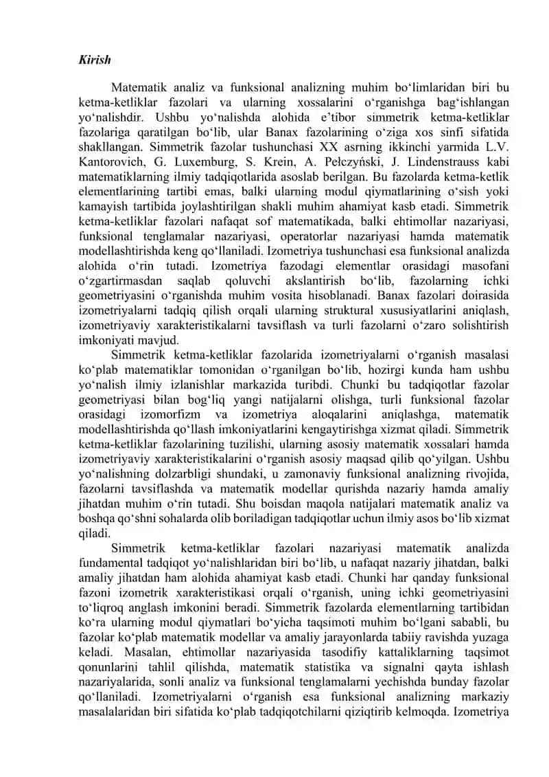 Simmetrik ketma-ketliklar fazolari izometriyalari 2