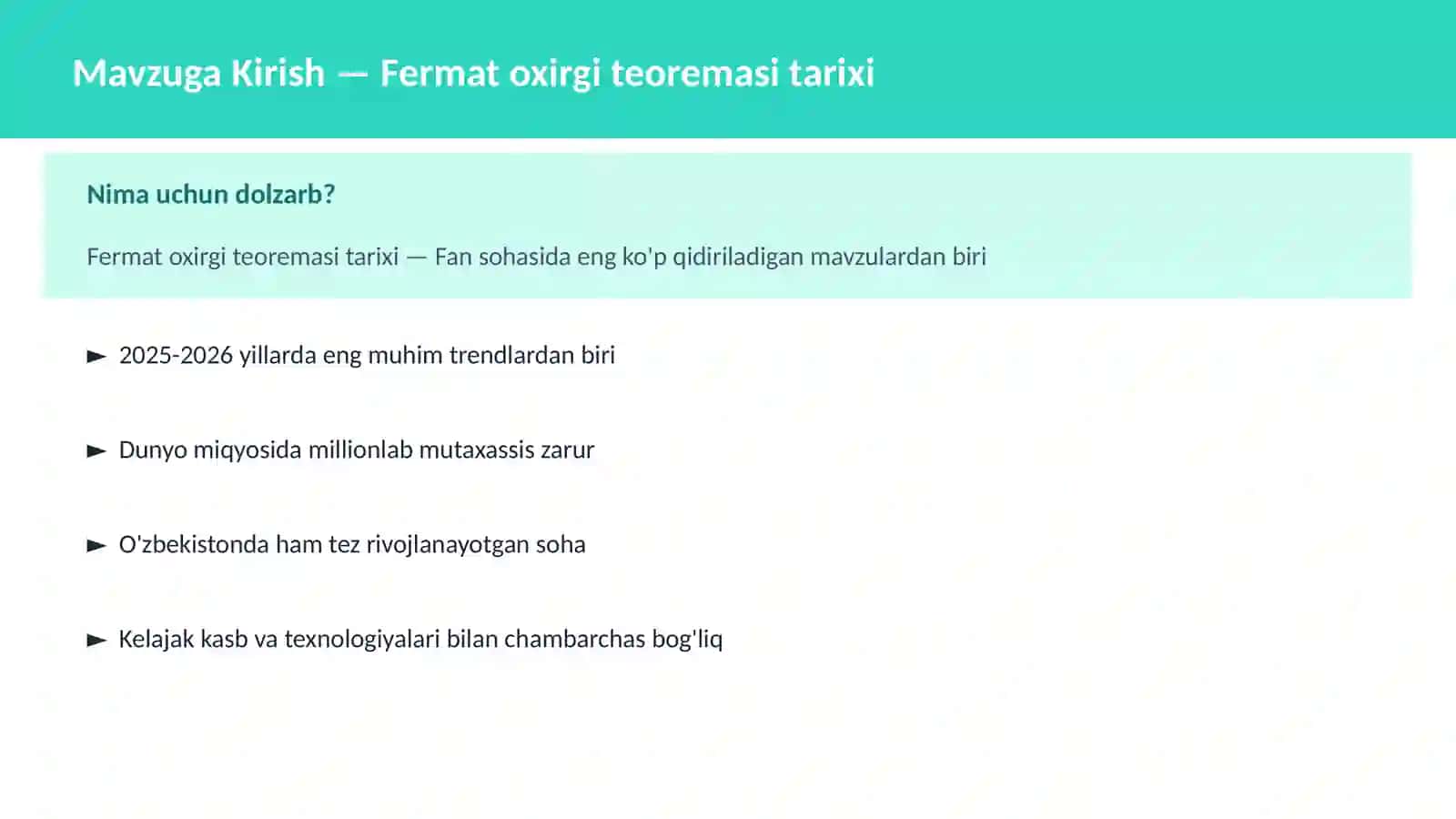 Fermat oxirgi teoremasi tarixi 2