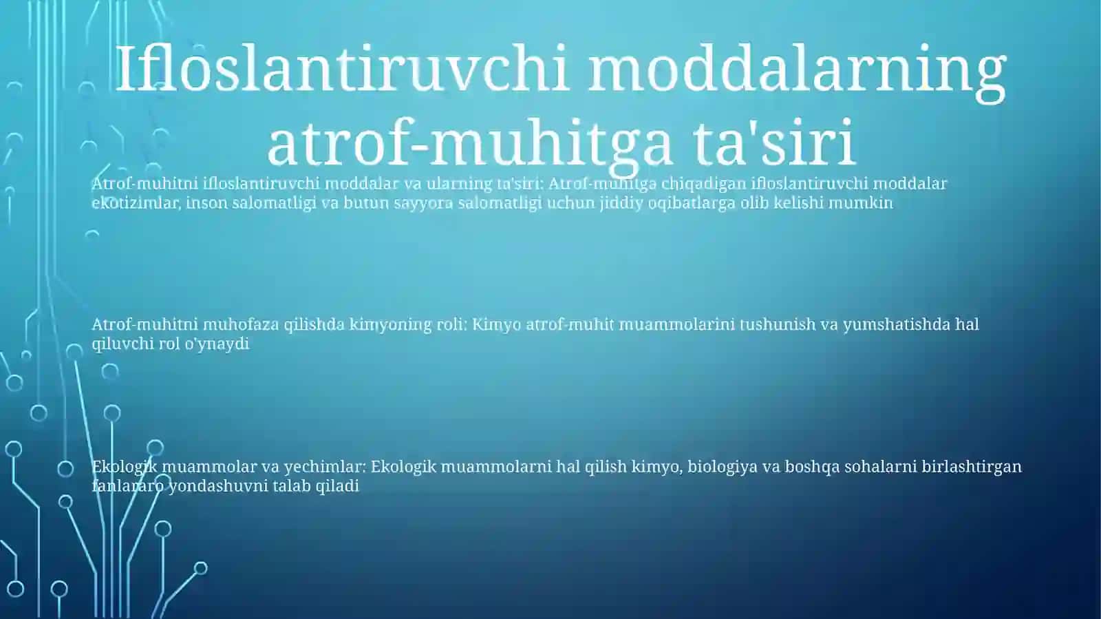 Kimyo Fanining Atrof-Muhitni Himoya Qilishdagi Va Ckologiya Muammolarini Hal Qilishdagi Roli 2