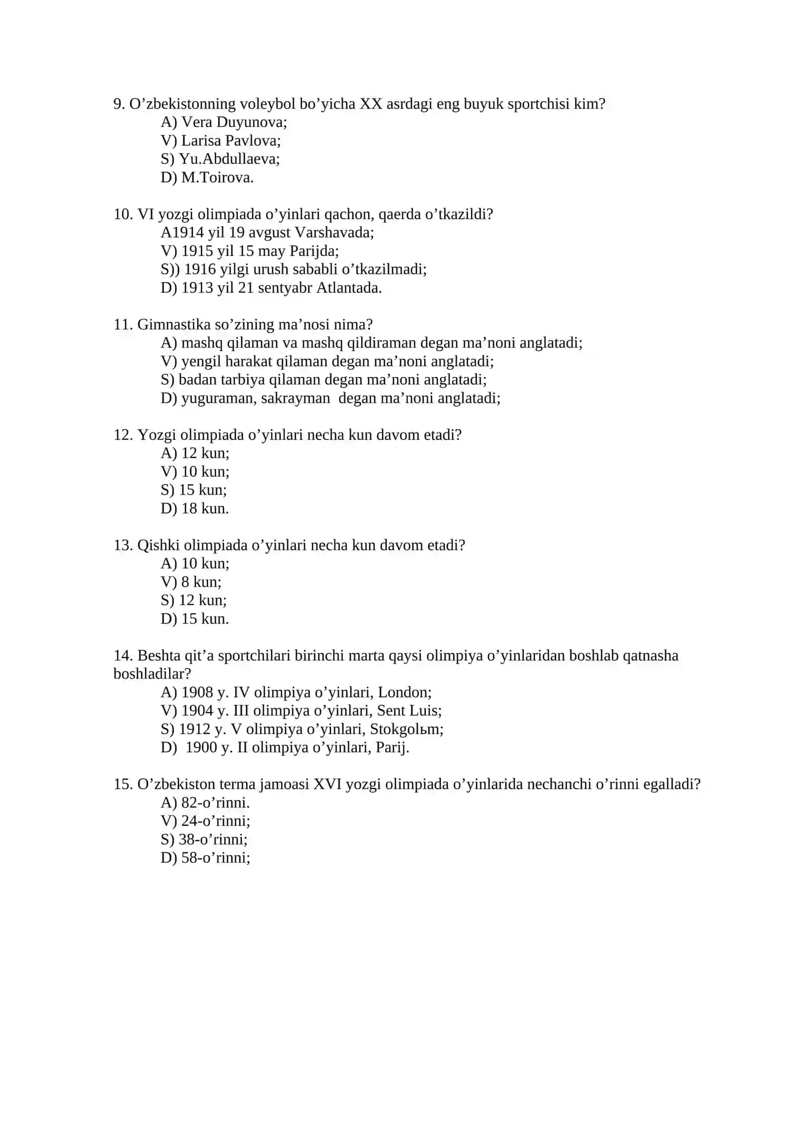 JISMONIY TARBIYA fanidan ATTESTATSIYA test SAVOLLARI 2