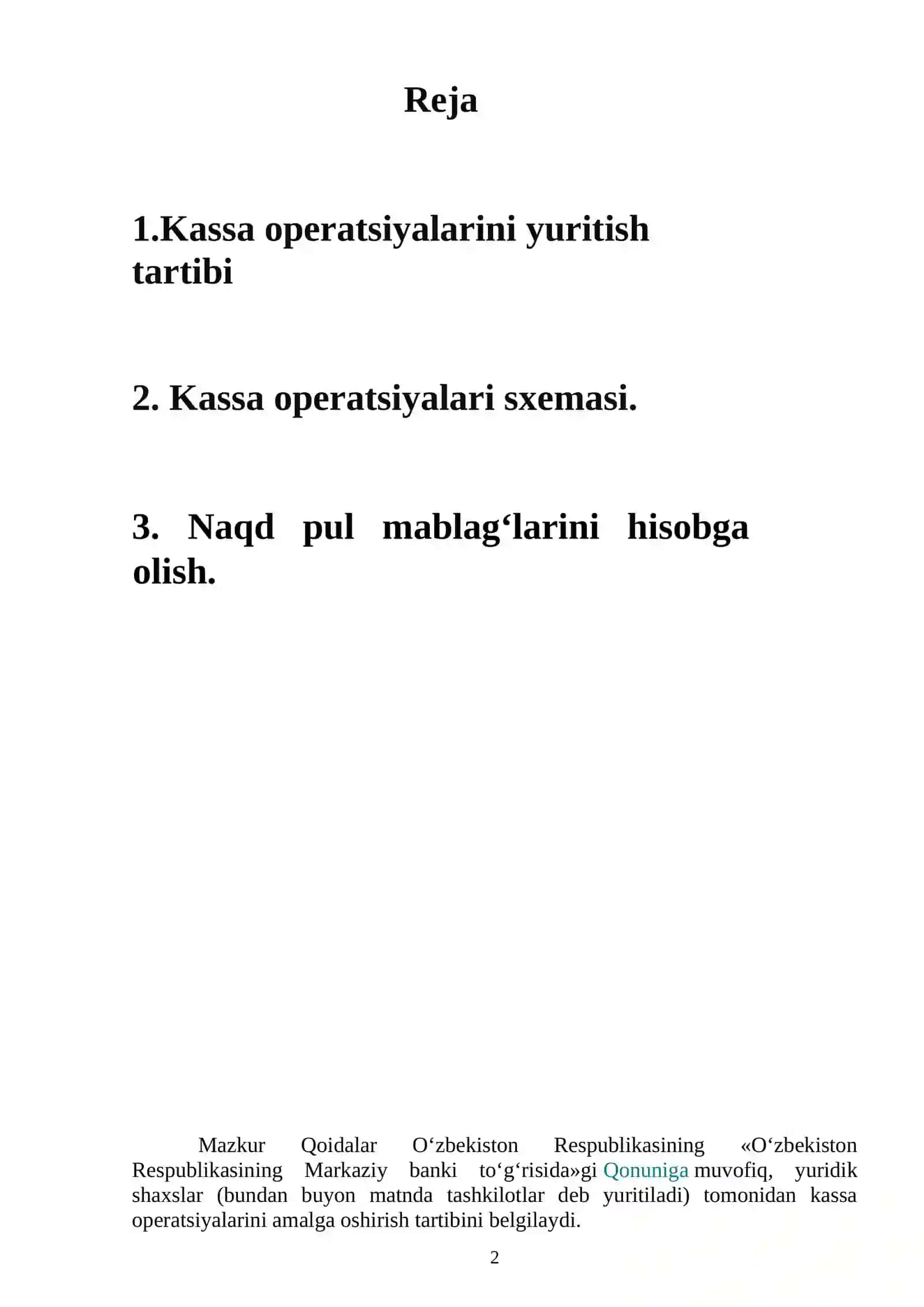 Kassa operatsiyalarini hisobga olish 2