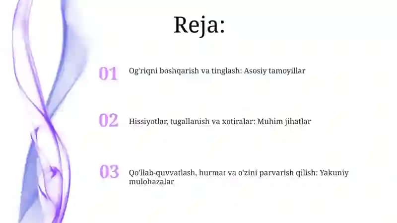 Og'riq va noqulaylikni boshqarish hamda shaxsiy ehtiyojlarni hurmat qilish 2