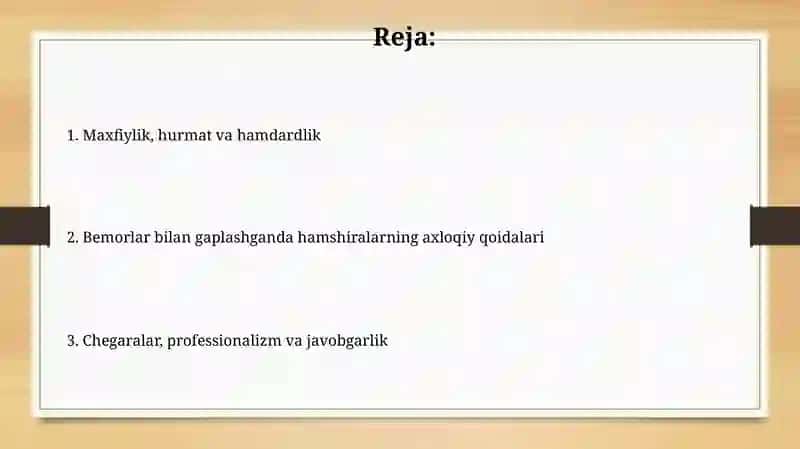 Hamshiraning bemor bilan suxbat qilishda etika qoidalari 2