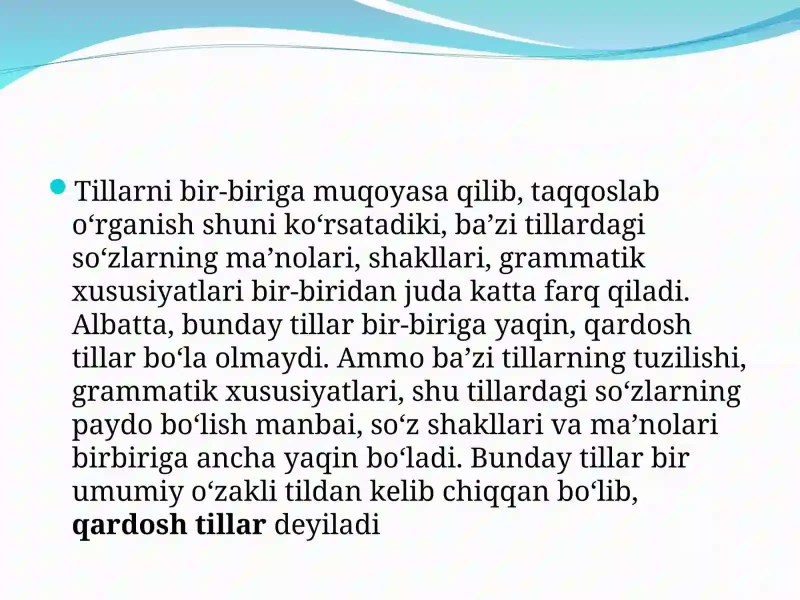 DUNYO TILLARI VA TILLAR TASNIFI 2