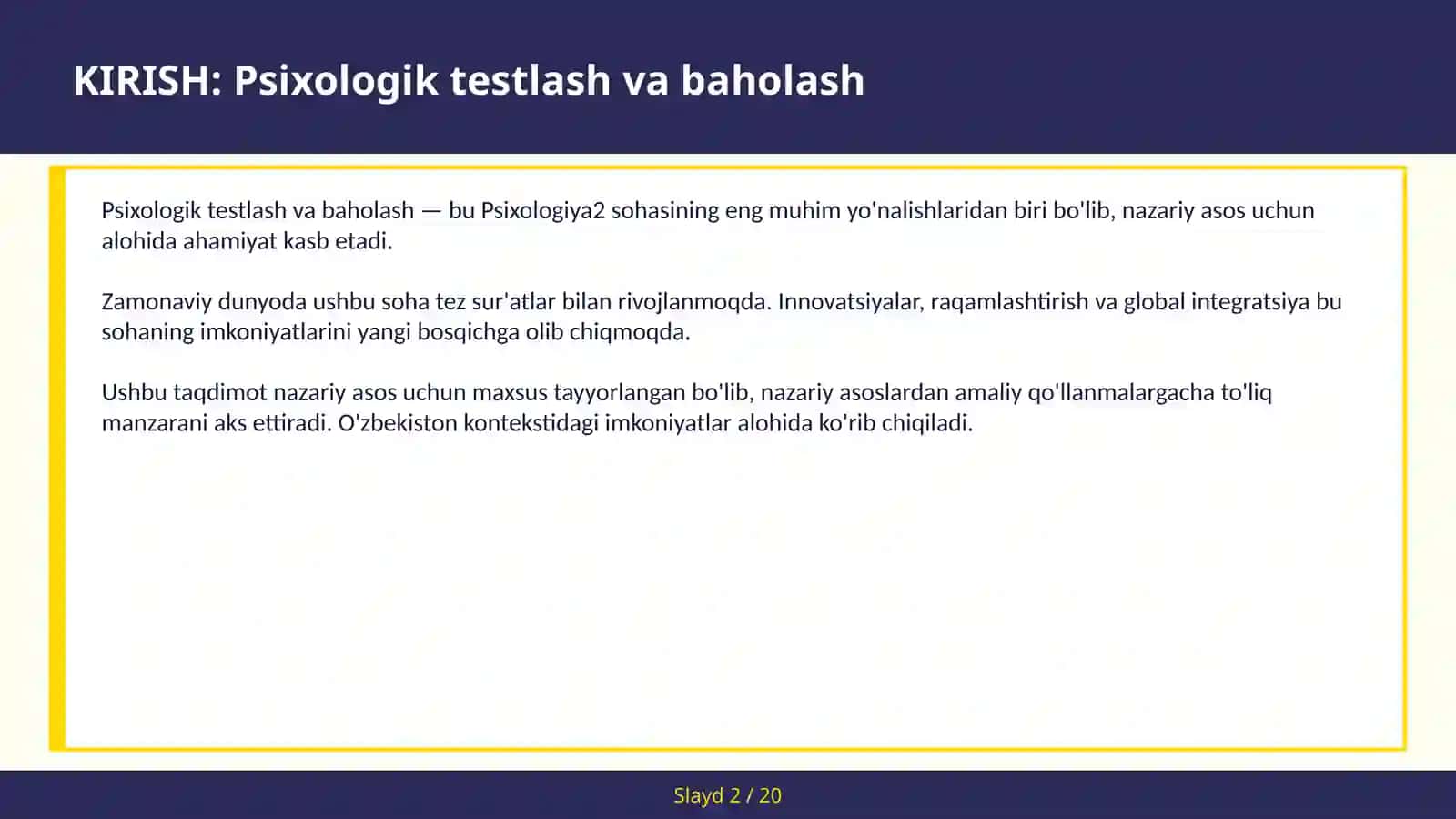 Psixologik testlash va baholash 2