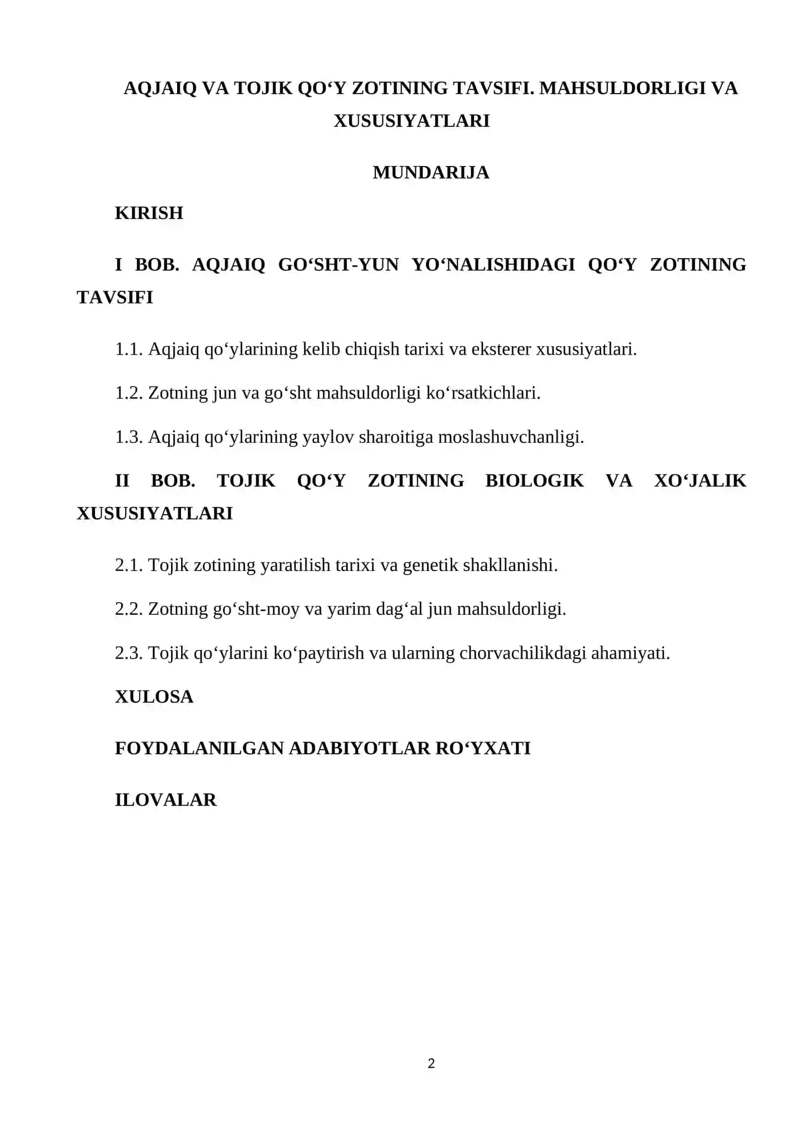 Aqjaiq va Tojik Qoʻy Zotining Tavsifi. Mahsuldorligi Va Xususiyatlari 2