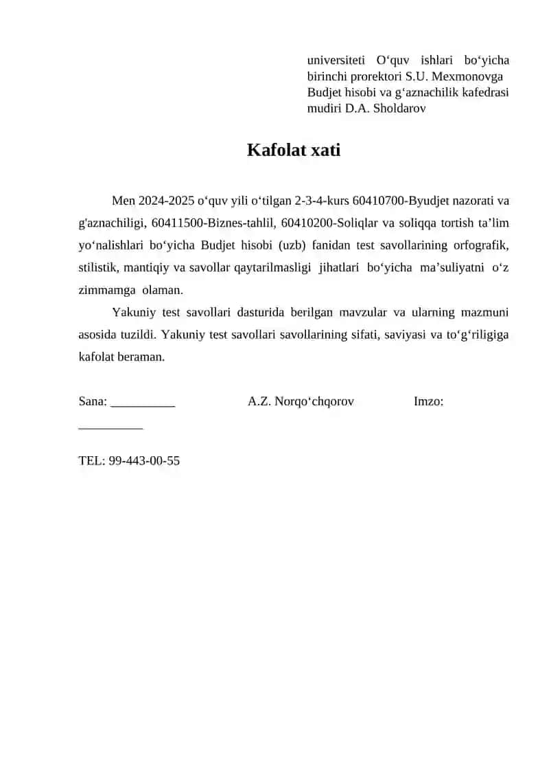 Budjet hisobi va g‘aznachilik 2
