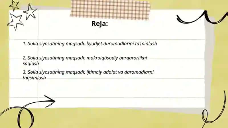 Soliq siyosati fanining maqsadi, predmeti va vazifalari 2