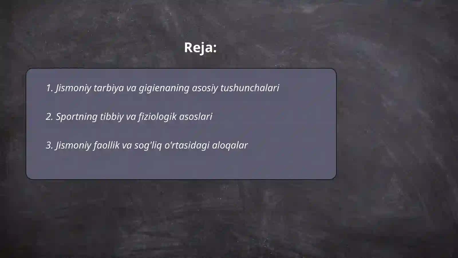 JISMONIY TARBIYA GIGIENASI VA SPORTNING TIBBIY FIZALOGIK ASOSLARI O'QUV FAN SIFATIDA TUTGAN O'RNI 2