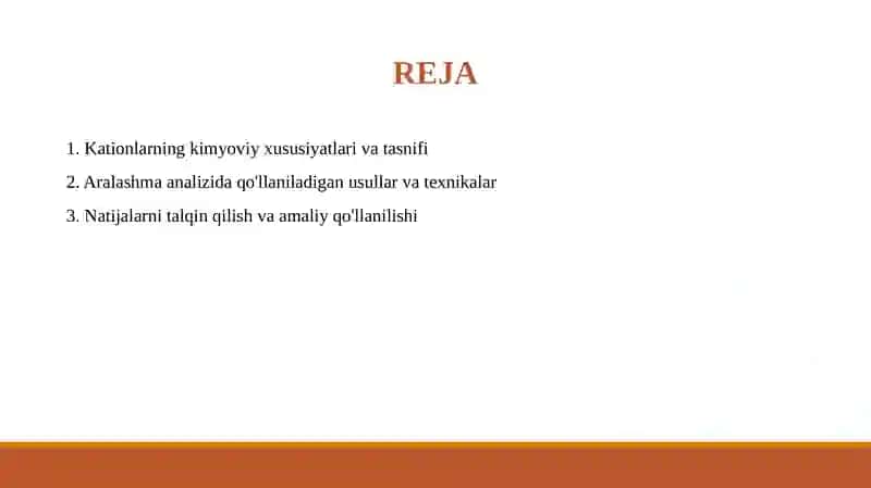 I-IV guruh kationlar aralashmasini analiz qilish tartibi. 2