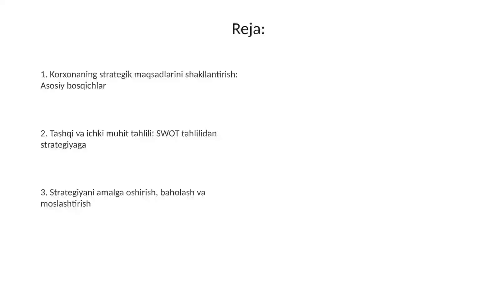 Sanoatkorxonasining strategik maqsadlari va strategiyasi 2