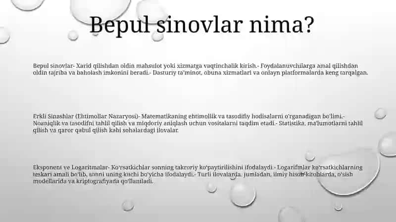 Erkli Sinashlar (Ehtimollar Nazaryosi) 2