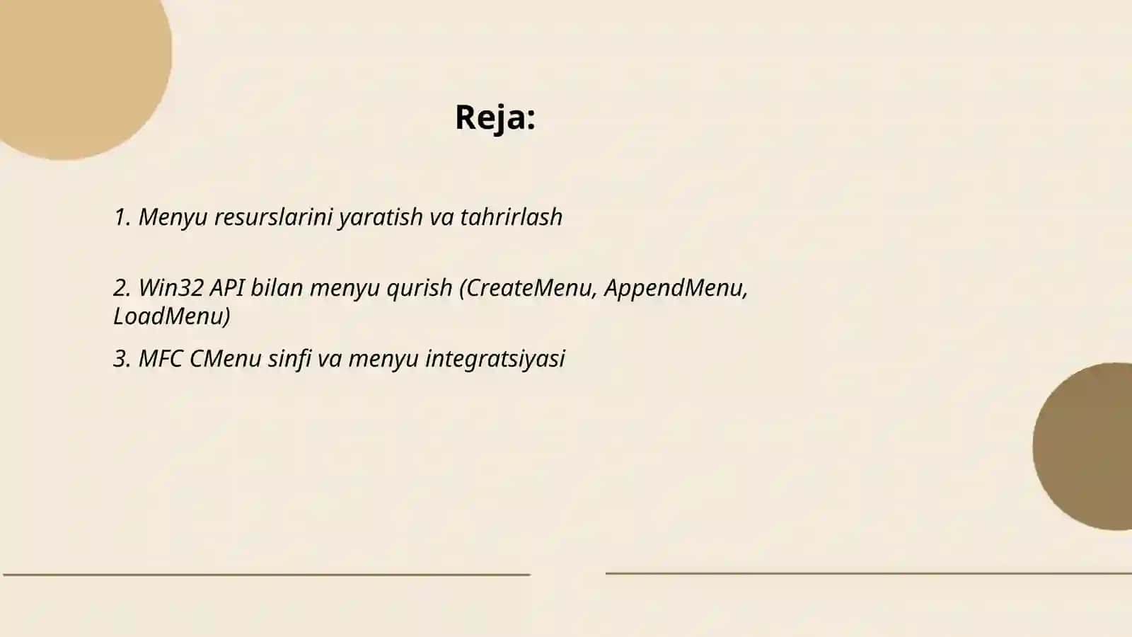 Visual C++ muhitida menyular va uskunalar paneli 2