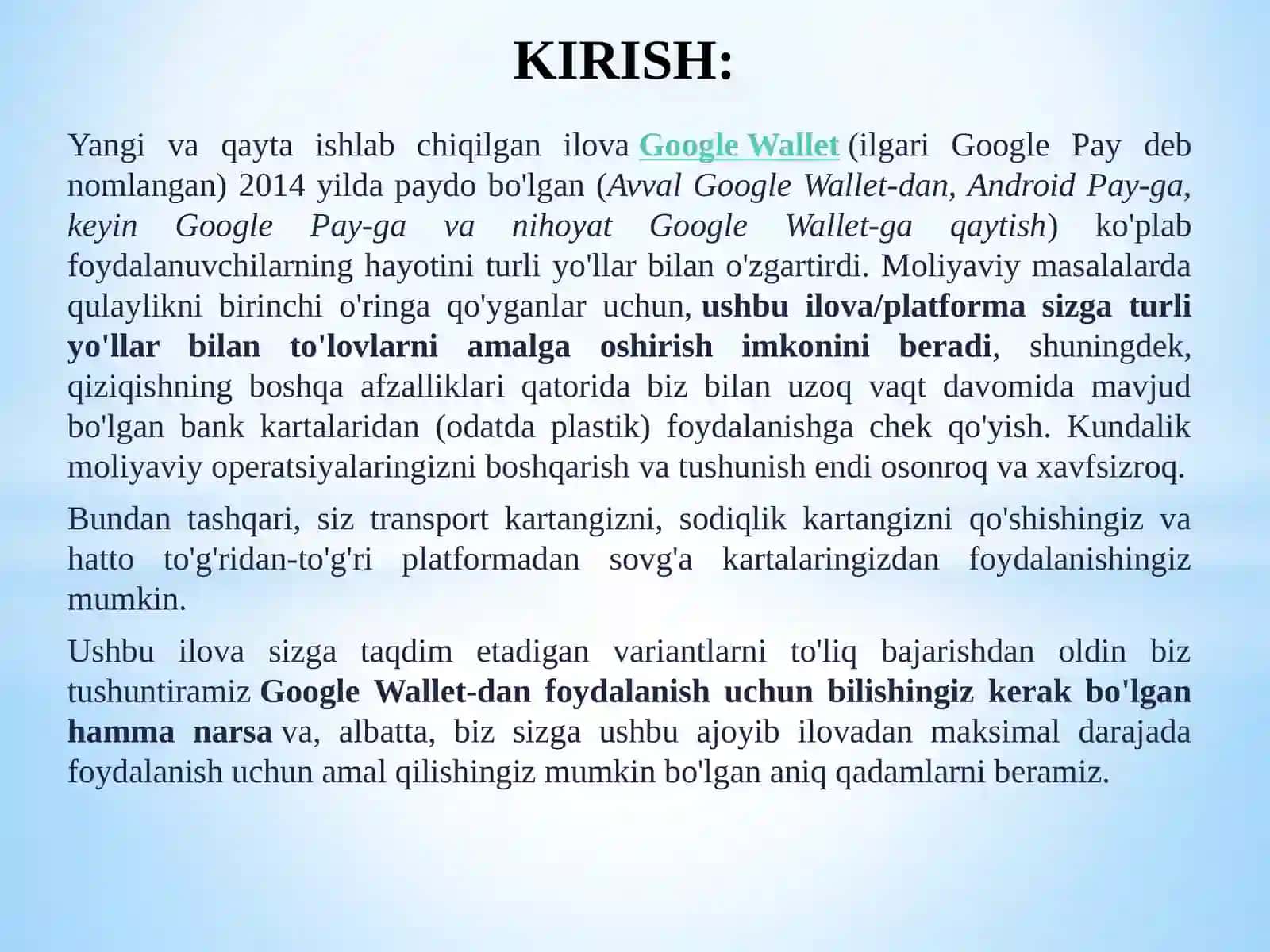 Google Wallet vauning imkoniyatlari 2