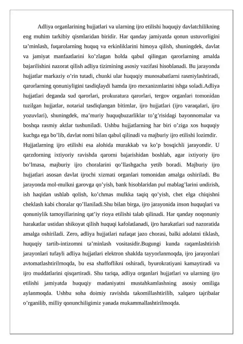 Adliya Organlarining Hujjatlari va Ularining Ijro Etilishi 2