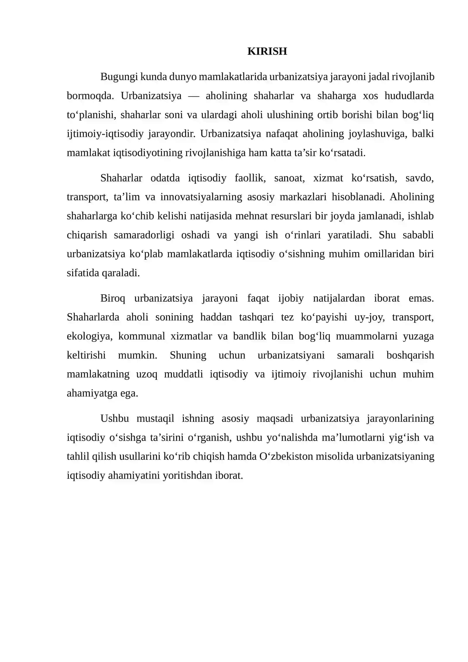 URBANIZATSIYA JARAYONLARINING IQTISODIY O‘SISHGA TA’SIRI BO‘YICHA MA’LUMOTLARNI YIG‘ISH VA TAHLIL QILISH 2
