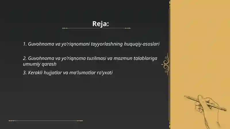 Guvohnoma, yo'riqnomaning tayyorlanish tartibi 2