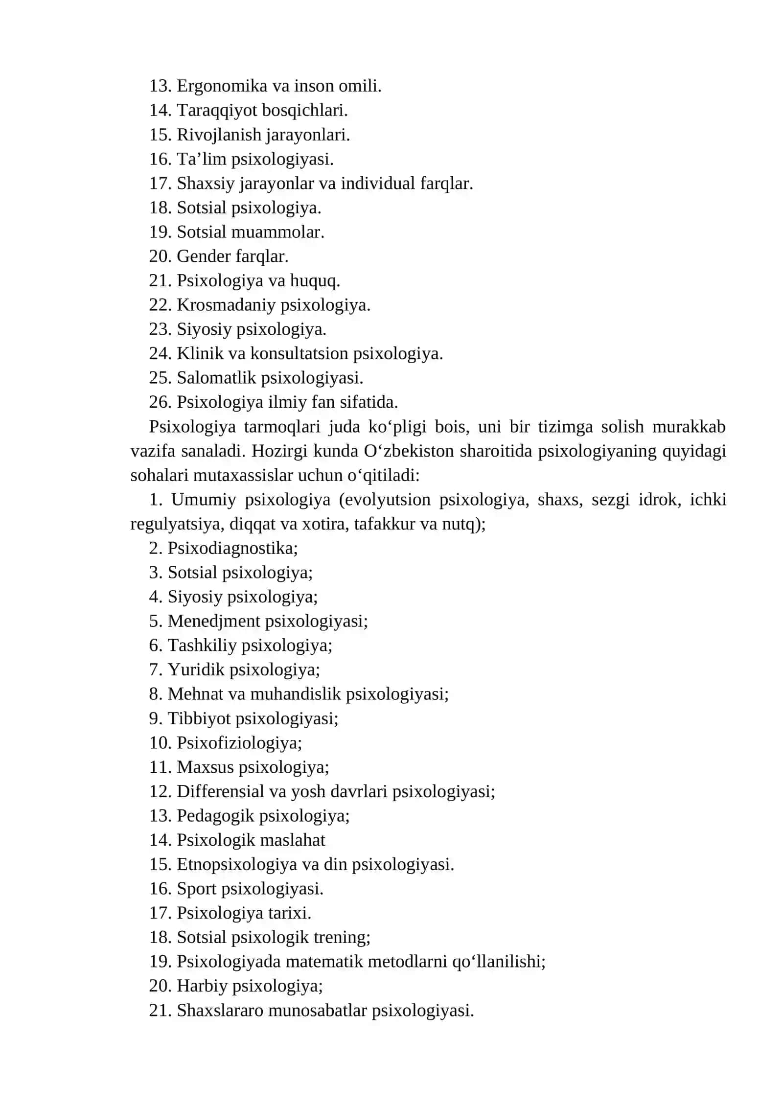 PSIXOLOGIYA TARMOQLARI VA PSIXOLOG KASBIY FAOLIYATI 2
