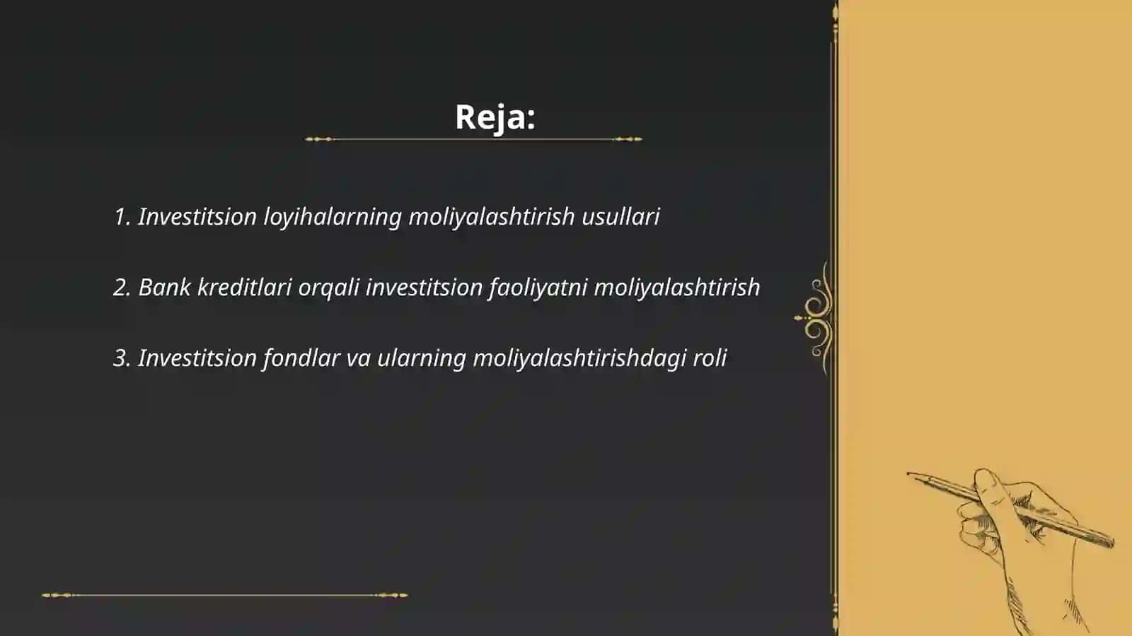 Investitsion faoliyatini moliyalashtirish 2
