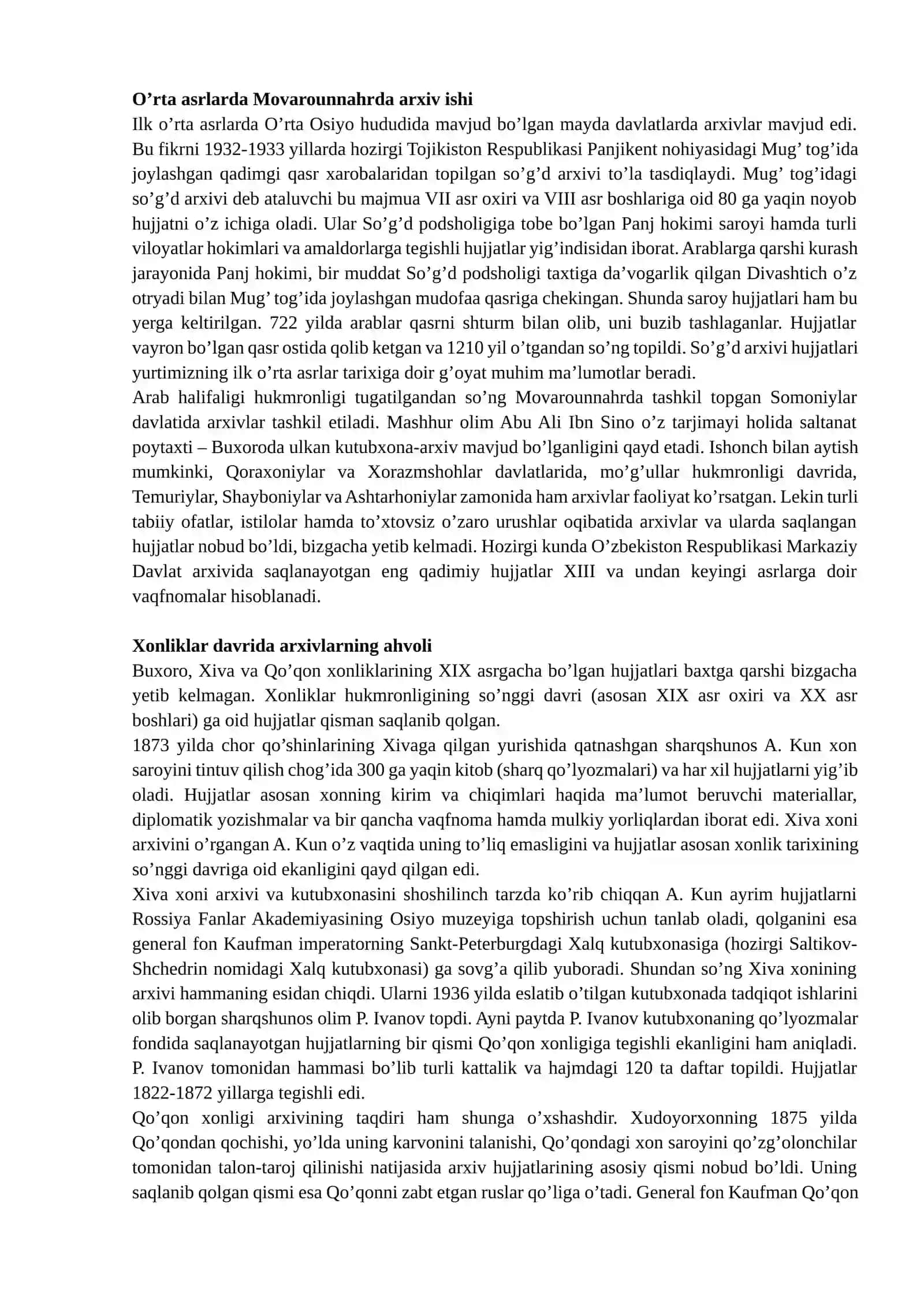 O’rta Osiyoda eng qadimgiarxivlarning vujudga kelishi 2
