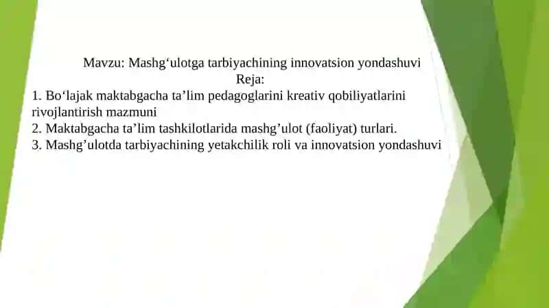 Mashg‘ulotga tarbiyachining innovatsion yondashuvi 2