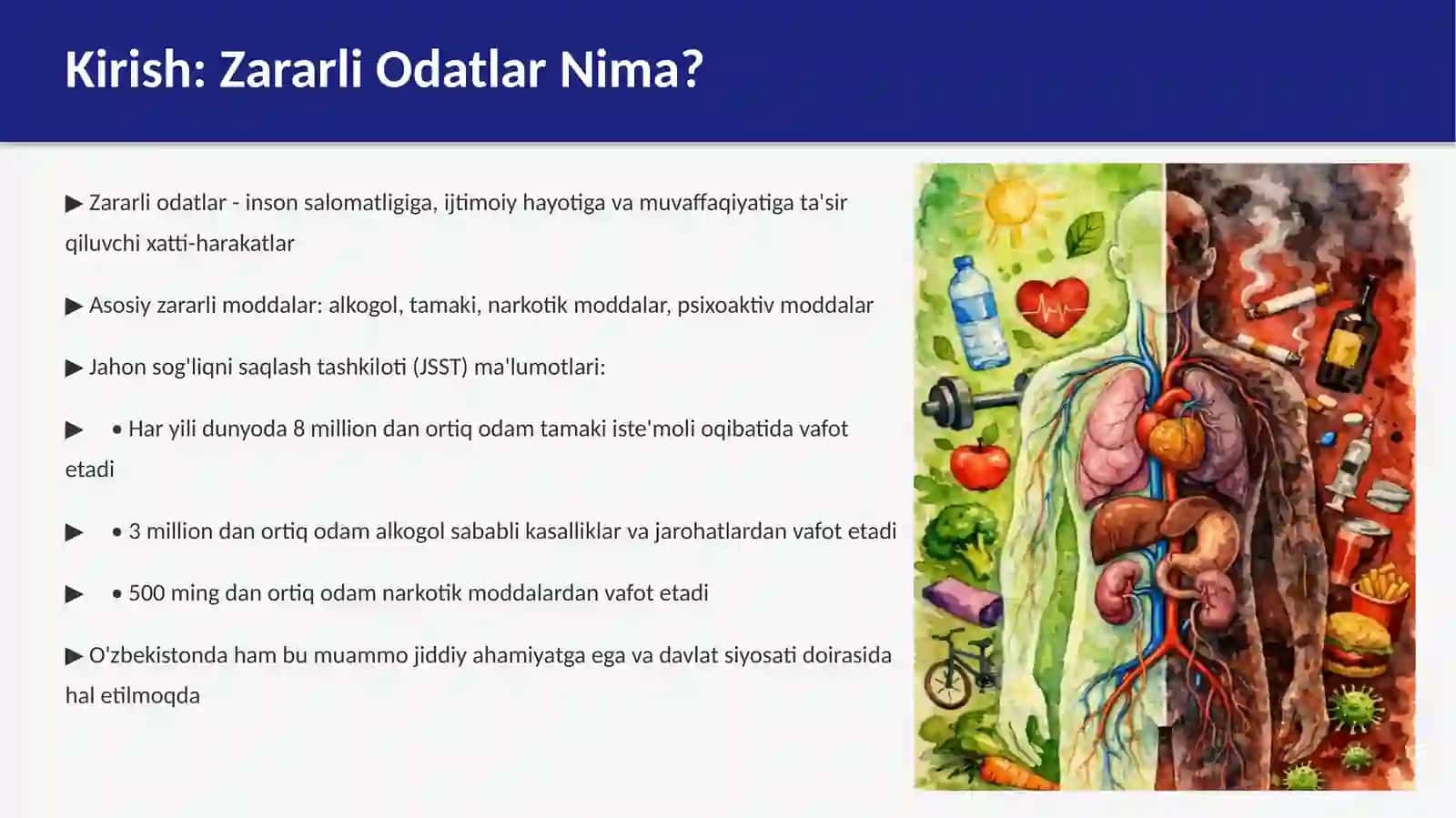 ALKOGOL, TAMAKI VA ZARARLI MODDALAR 2