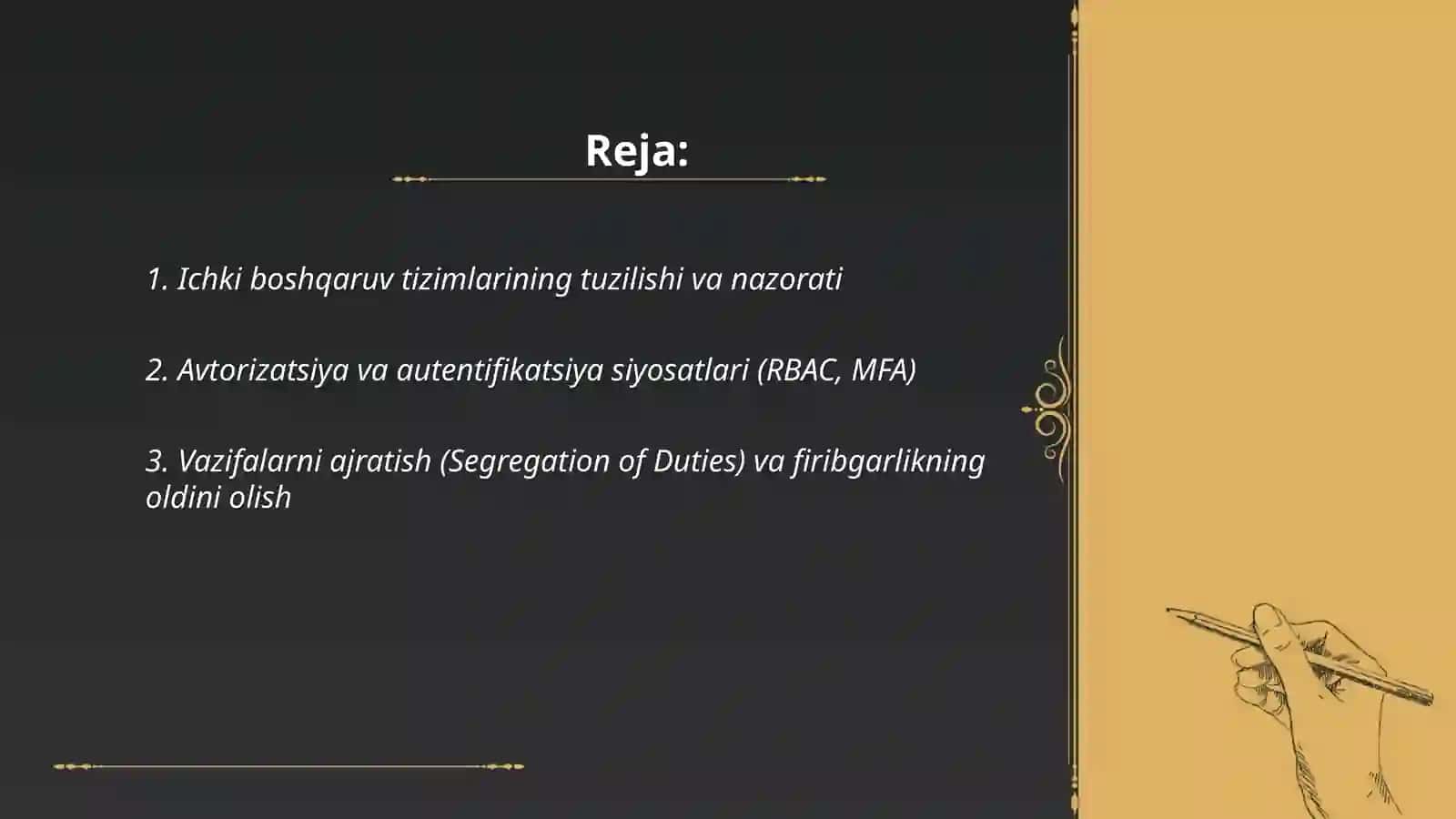 Ichki boshqaruv, avtorizatsiya, muvofiqlik 2