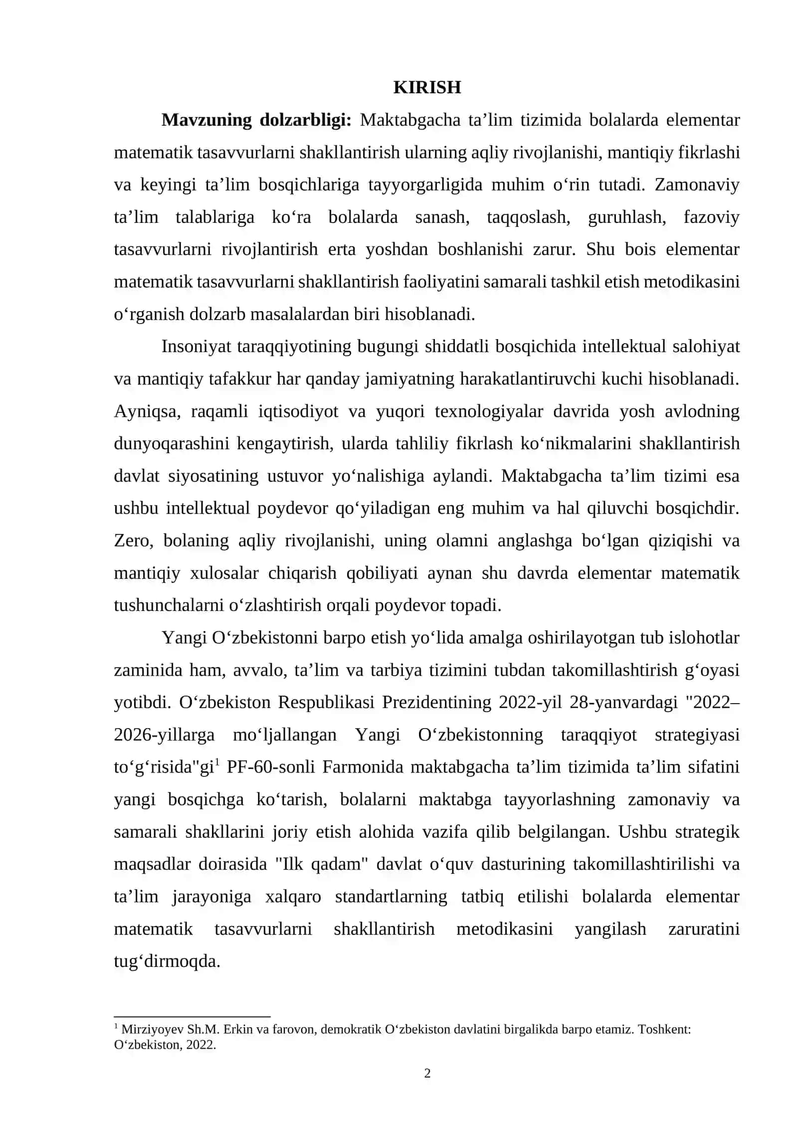 Elementar matematik tasavvurlarni shakllantrish faoliyatini o’tkazish metodikasi 2
