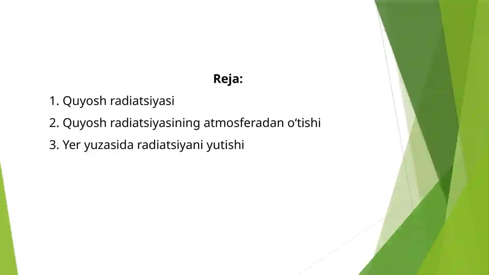 QUYOSH RADIATSIYASINING KELISHI VA YER YUZASIDA TAQSIMLANISHI 2