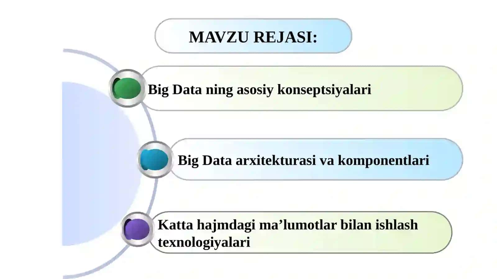 KATTA HAJMDAGI MA’LUMOTLAR  BILAN ISHLASH  TEXNOLOGIYALARI 2