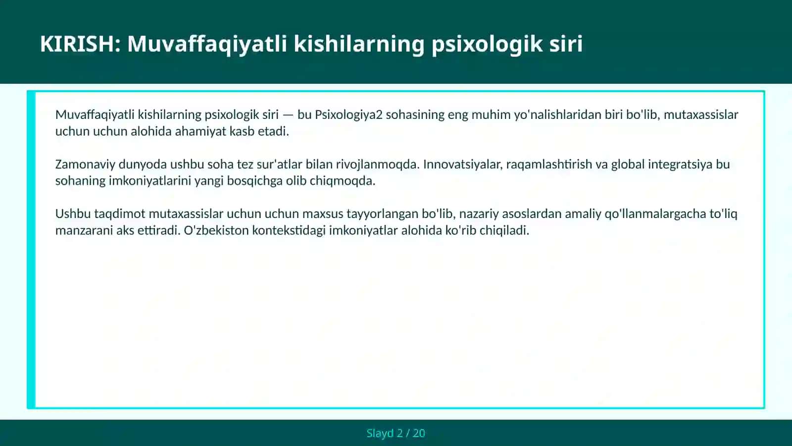 Muvaffaqiyo kishilARNING psixologik siri 2