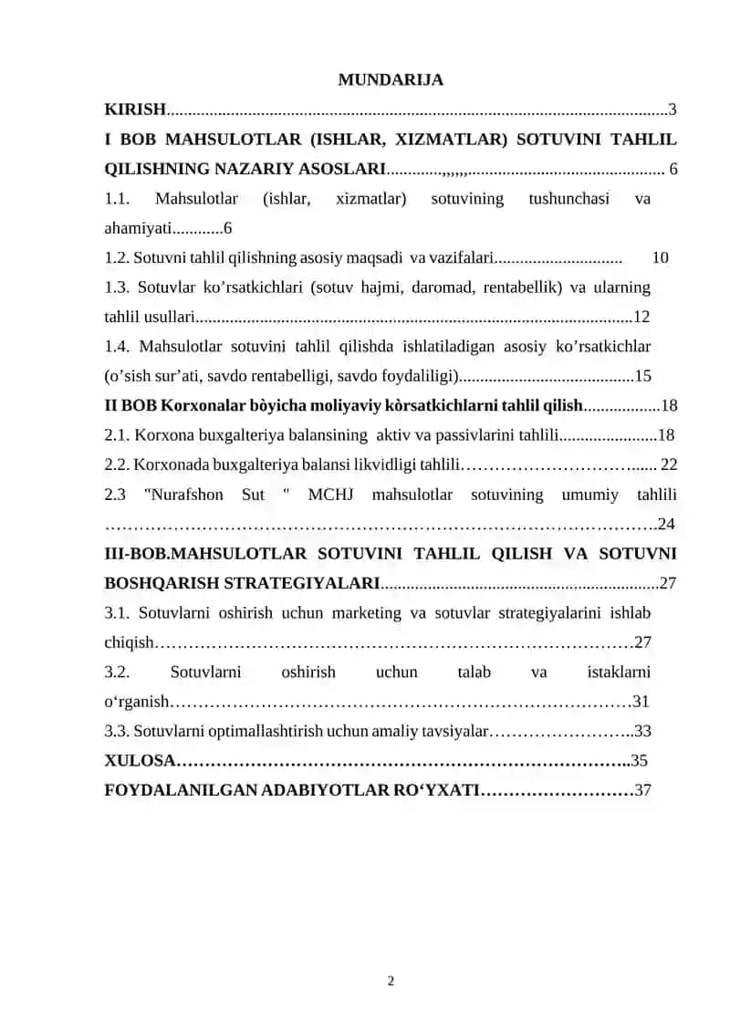 Mahsulot (ishlar va xizmatlar) sotuvini tahlil qilish 2
