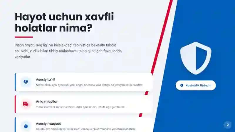 HAYOT UCHUN HAVFLI HOLATLAR VA BIRINCHI YORDAM 2