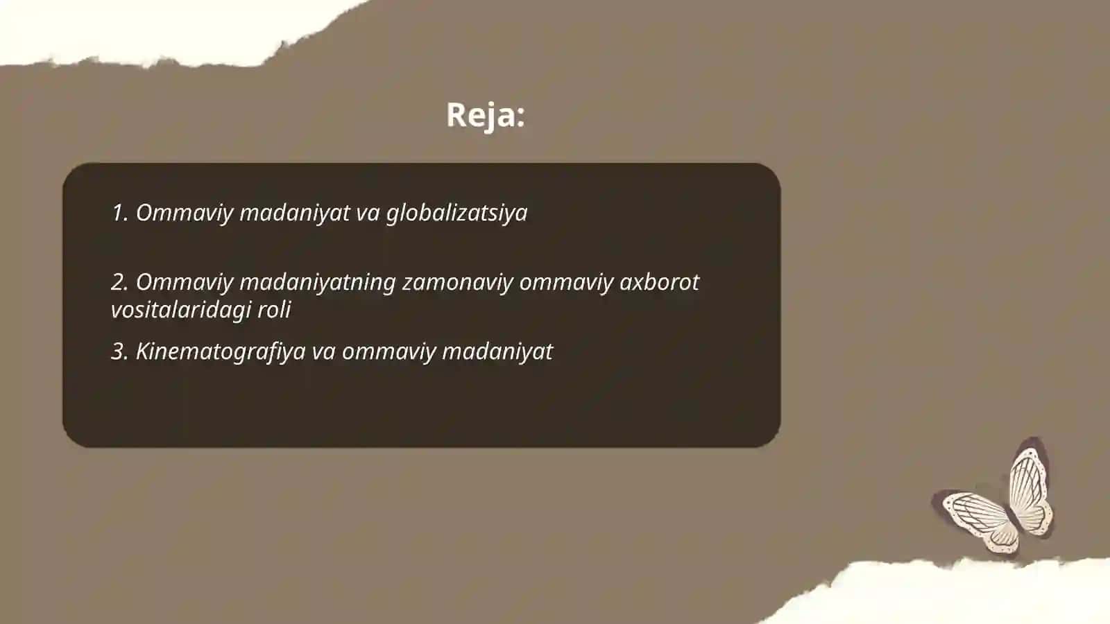 Ommaviy madaniyat- hozirgi zamon sivilizatsiyasing ijtimoiy hayotda voqe boʻlishining, faoliyat koʻrsatishning shakli 2
