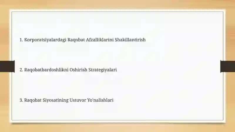 Raqobat Siyosatining Ustuvor Yo'nalishlari 2