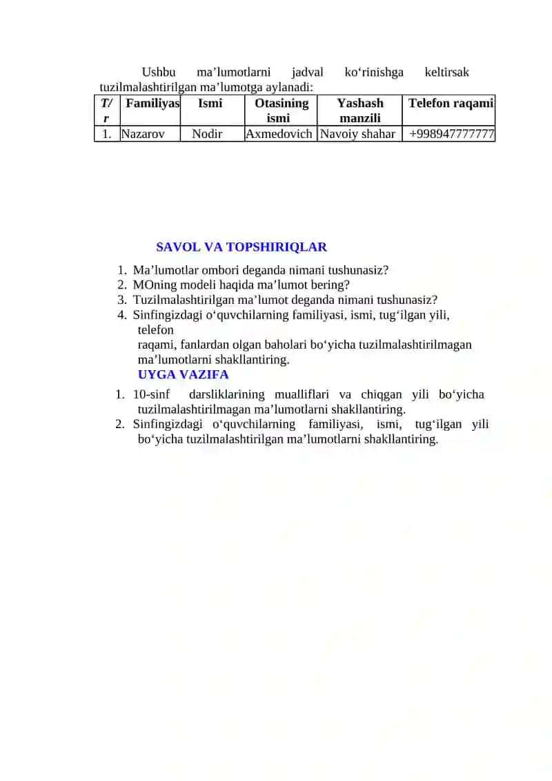 Ma'lumotlar ombori haqida tushuncha 2