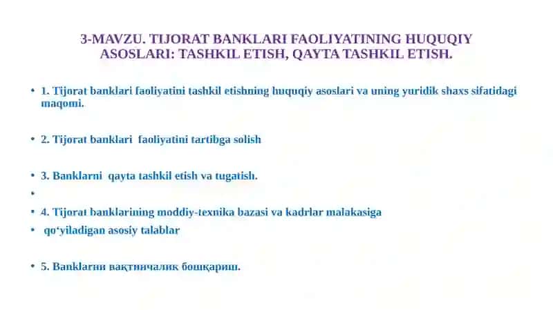 TIJORAT BANKLARI FAOLIYATINING HUQUQIY ASOSLARI 2