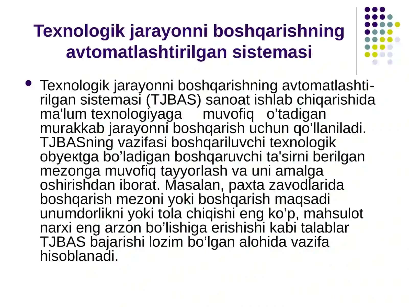 Texnologik jarayonni boshqarishning avtomatlashtirilgan sistemasi 2