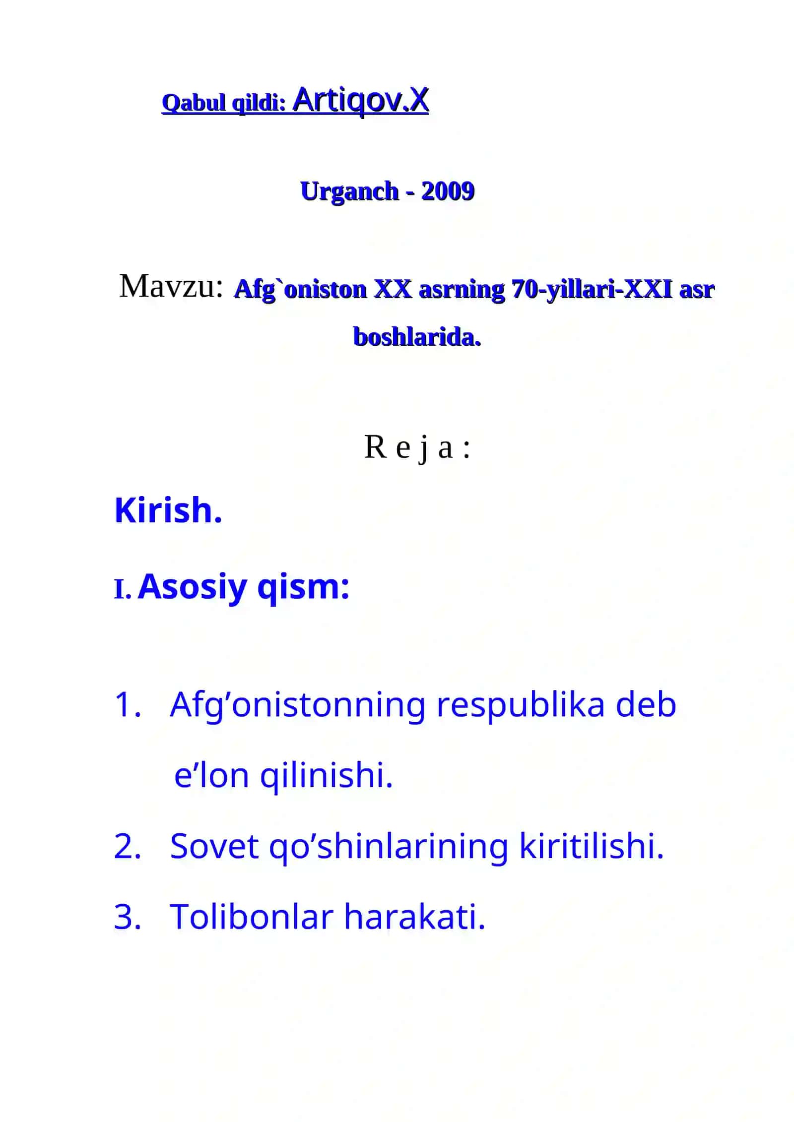 Afg`oniston XX asrning 70-yillari-XXI asr boshlarida 2