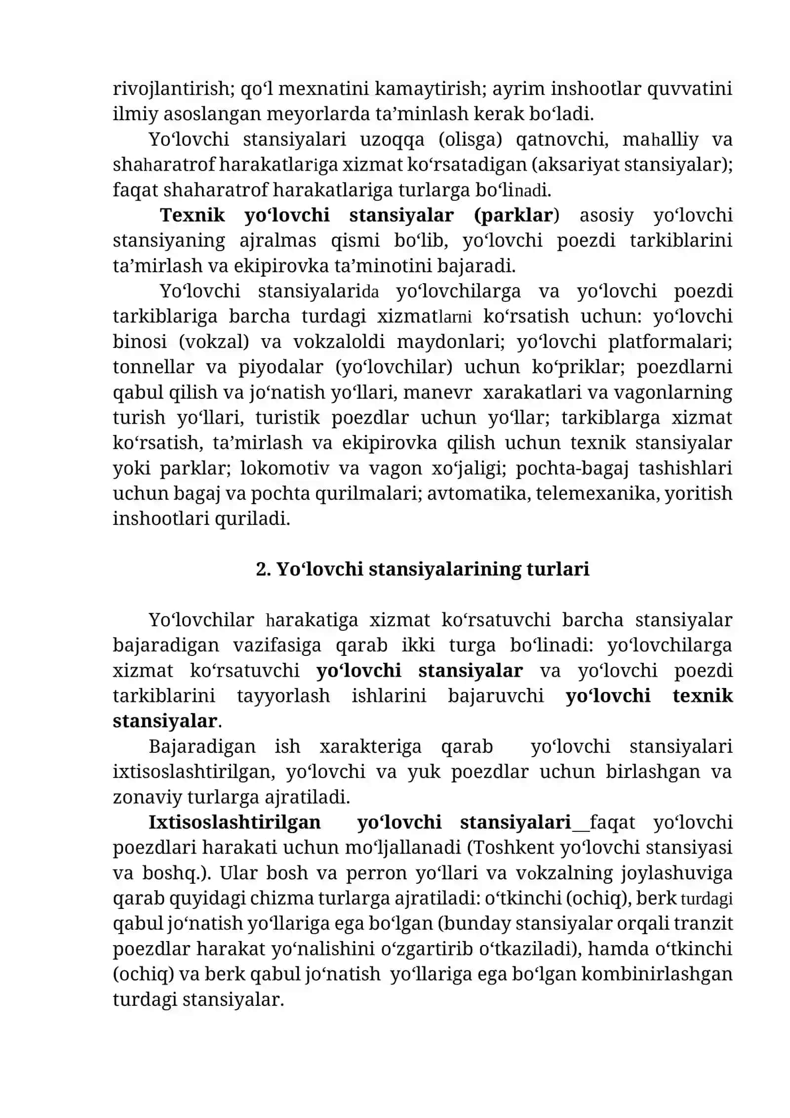Yo‘lovchi stansiyalarining vazifasi va ishlash texnologiyasi 2