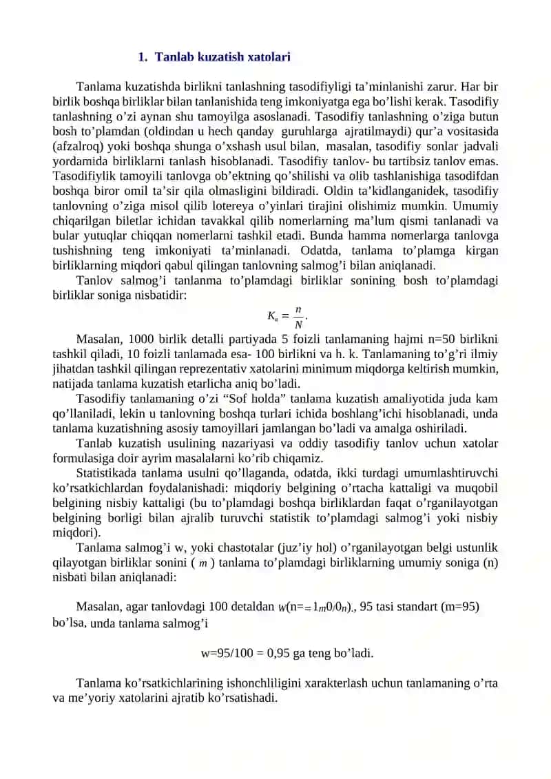 Tanlab kuzatish xatosi 2