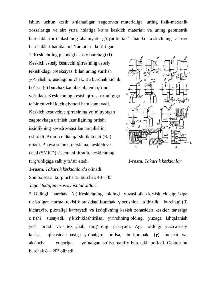 TOKARLIK KESKICHLARI, ULARNING TURLARI VA GEOMETRIYASI 2