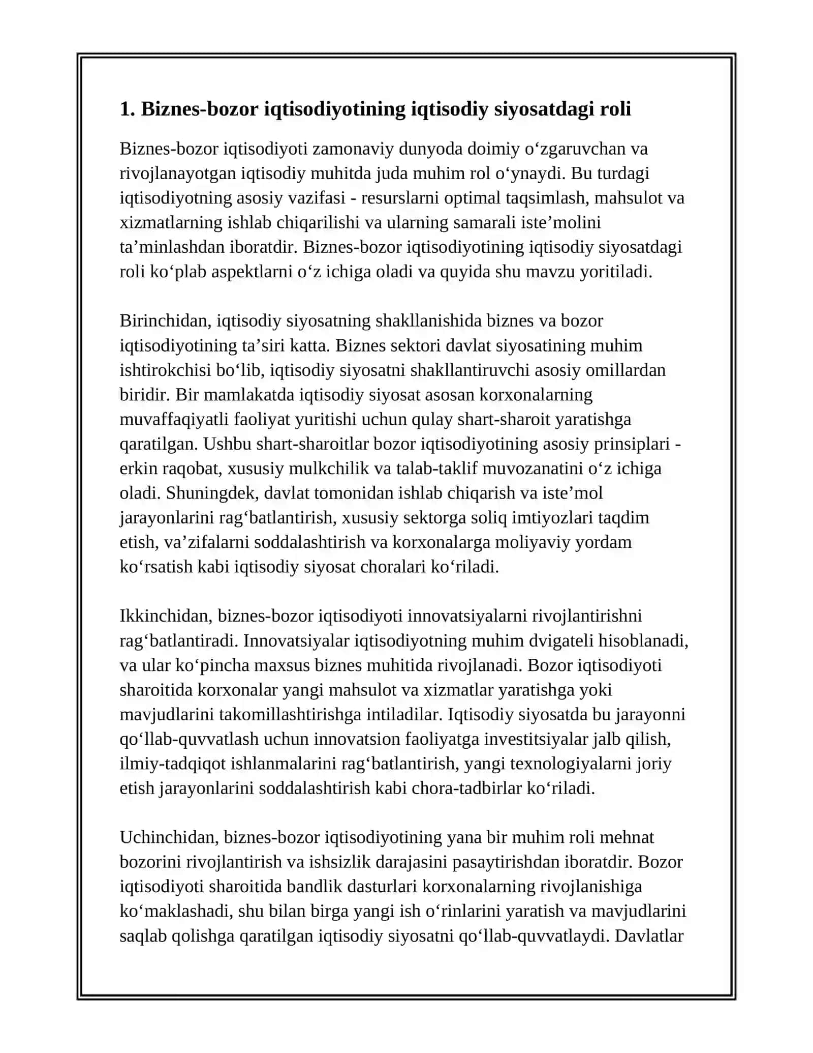 BIZNES -BOZOR IQTISODIYOTINING USTIVOR SOHASI 2