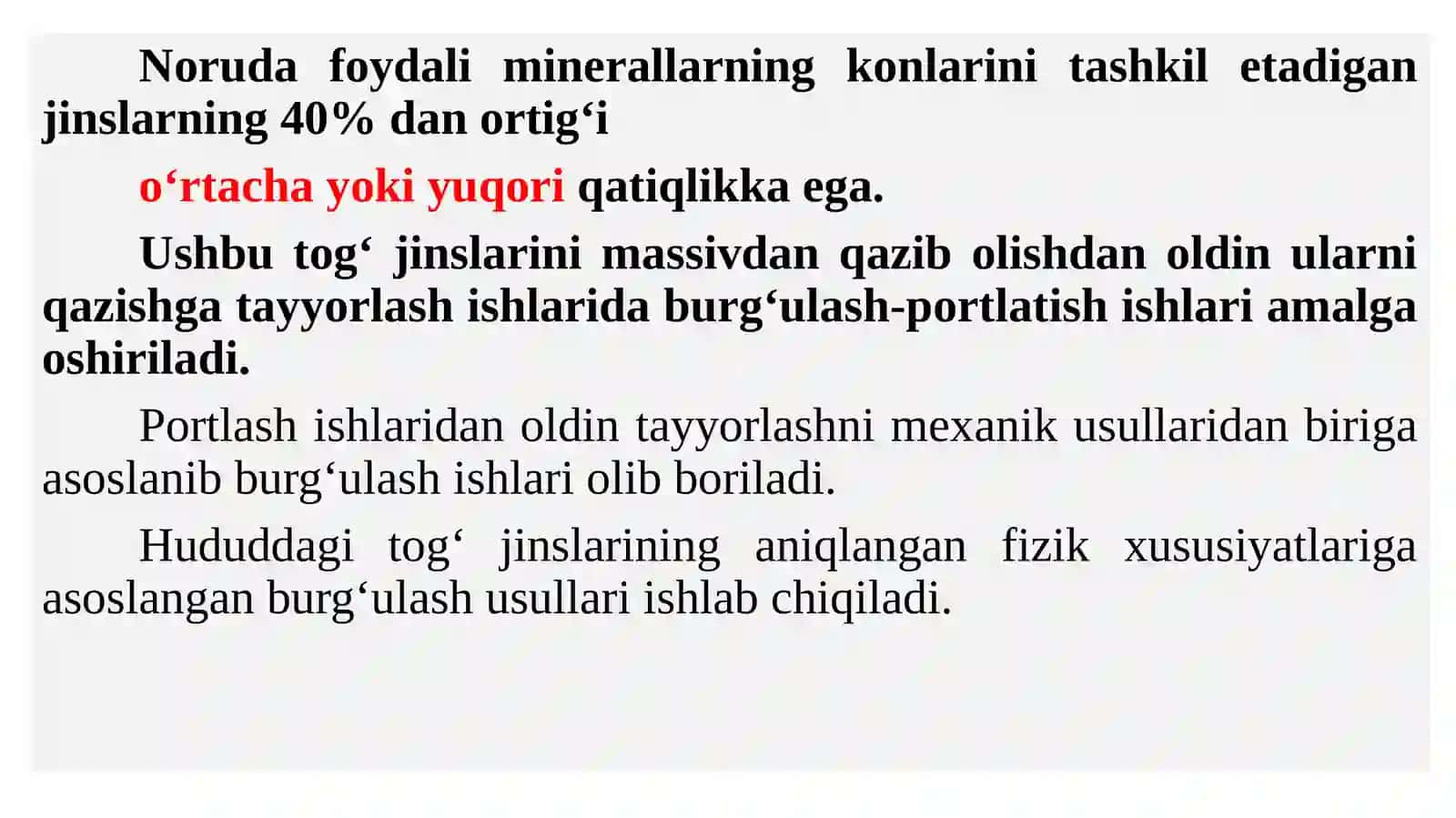 Noruda tog‘ jinslarini maydalash maqsadida burg‘ulash-portlatish ishlari 2