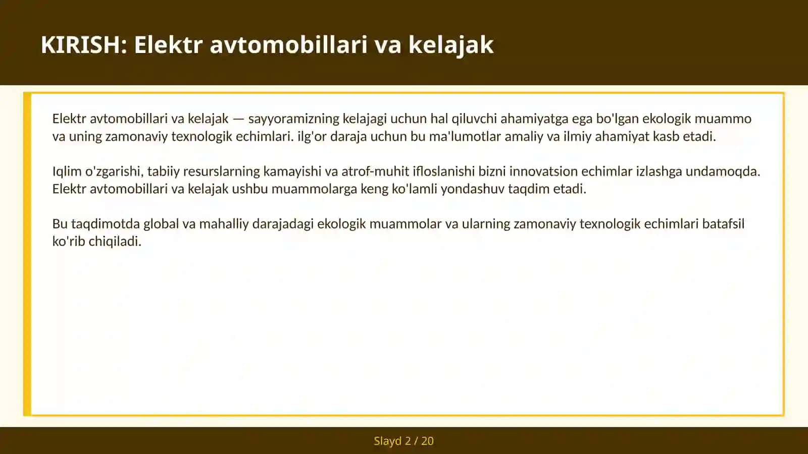 Elektr avtomobillari va kelajak 2