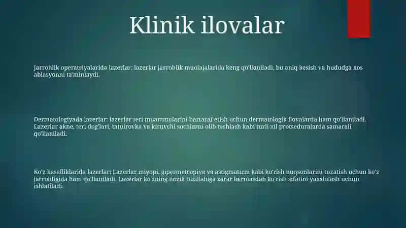 Lazerning Tibbiyotda Qo'Llanilishi 2