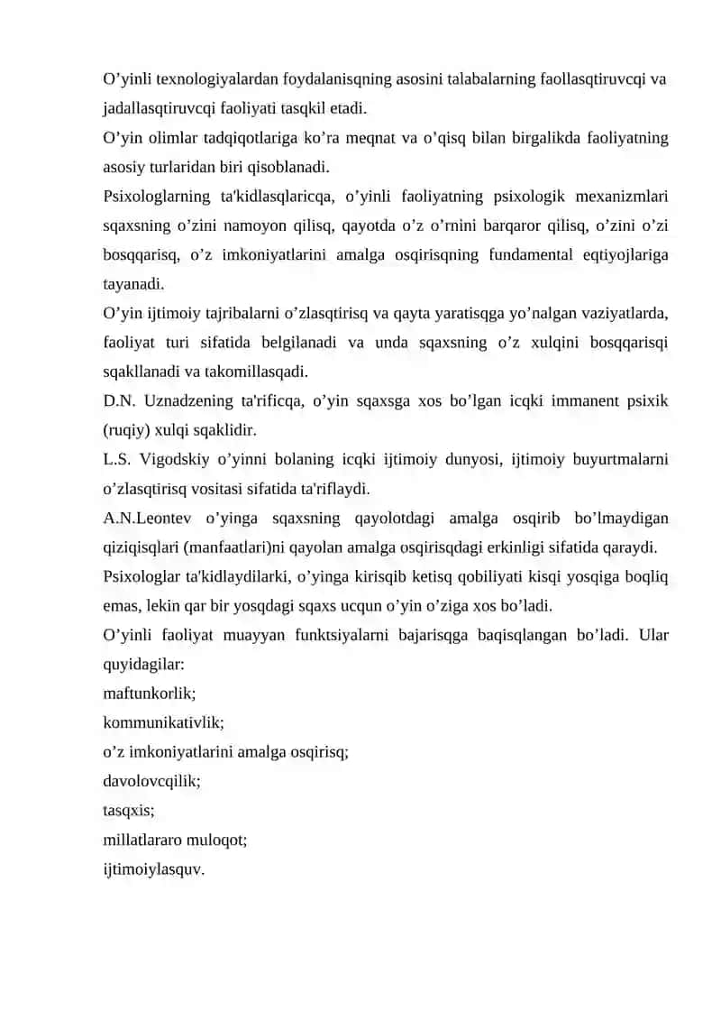 MAKTABGACHA TA’LIMDA O‘YIN TEXNOLOGIYALARINING AMALIY JIHATLARI 2